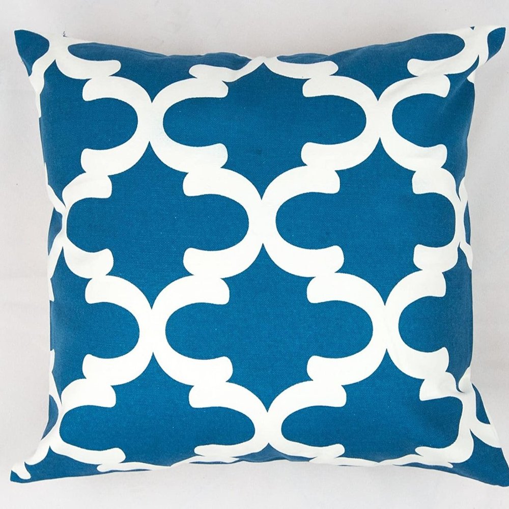 Ocean Blue Quatrefoil Throw Pillow Cover, Set of 2